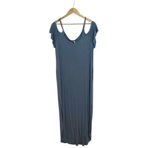 Pink Blush Blue Maxi Dress, Beachy, Medium